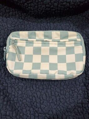 Iris & Rainbow Light Blue Checkered Wristlet Pouch